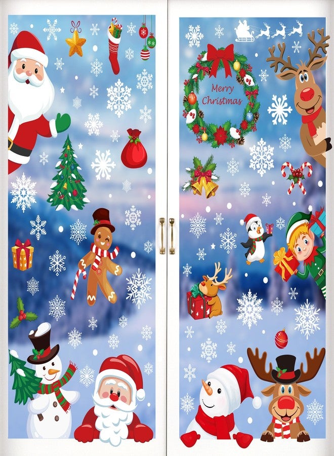 Traplace 186PCS Christmas Decor, Christmas Window Clings, 9 Sheets Snowflake Window Stickers Decals with Santa Claus Snowman Reindeer, PVC Xmas Decorations Clings for Holiday Party Decorations Accessories - Image 1